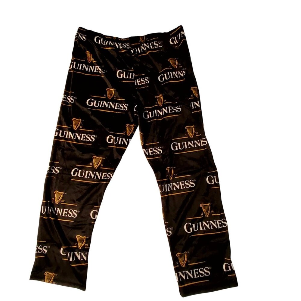 Guinness Mens Fleece Lounge Pants  Size  XL Black & Gold Print Elastic Waistband - Picture 2 of 7